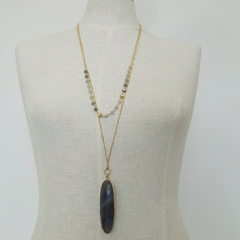 Grey stone and gold necklace